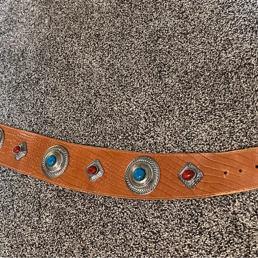 Brown Leather Belt with Silver Accents